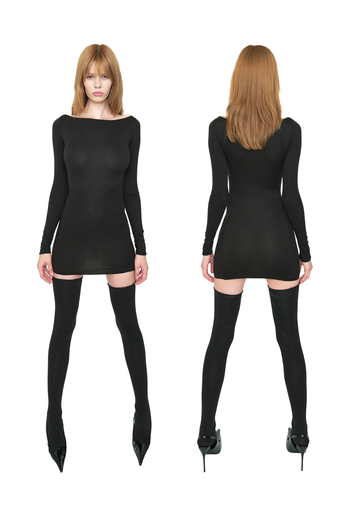 SLIT NECK DRESS MINI, образ 1